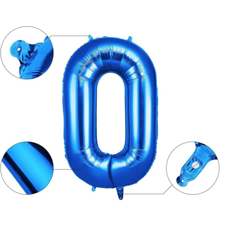 Balon din Folie , Cifra 0, 81 cm, Pentru Aer sau Heliu, Bulk, Albastru [3]