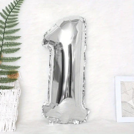 Balon din Folie , Cifra 1, 81 cm, Pentru Aer sau Heliu, Argintiu [3]