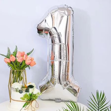 Balon din Folie , Cifra 1, 81 cm, Pentru Aer sau Heliu, Argintiu [5]