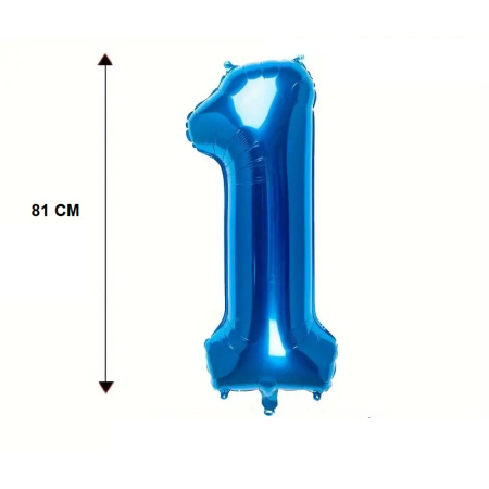 Balon din Folie , Cifra 1, 81 cm, Pentru Aer sau Heliu, Bulk, Albastru [2]