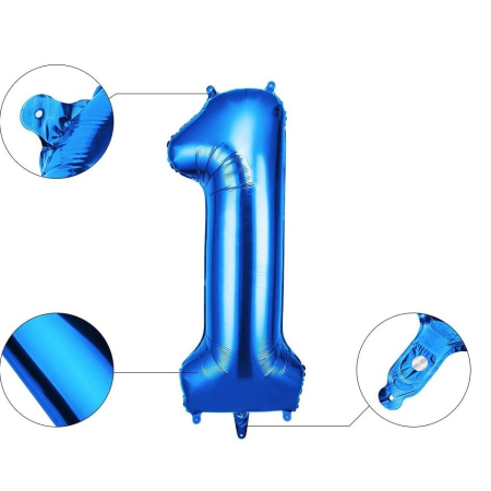 Balon din Folie , Cifra 1, 81 cm, Pentru Aer sau Heliu, Bulk, Albastru [3]