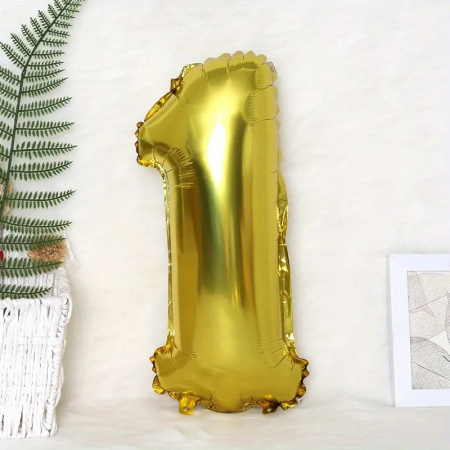 Balon din Folie , Cifra 1, 81 cm, Pentru Aer sau Heliu, Bulk, Auriu [3]