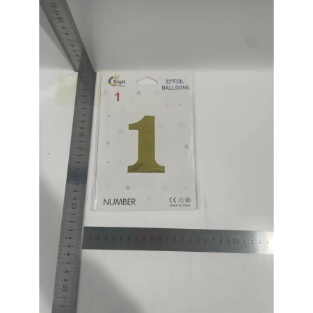 Balon din Folie , Cifra 1, 81 cm, Pentru Aer sau Heliu, Bulk, Auriu [6]
