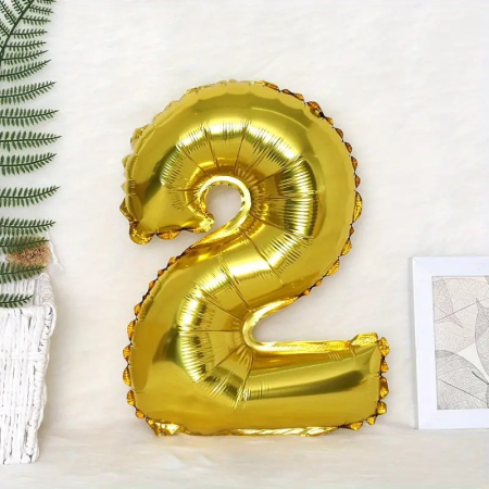 Balon din Folie , Cifra 2, 81 cm, Pentru Aer sau Heliu, Auriu [1]