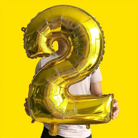 Balon din Folie , Cifra 2, 81 cm, Pentru Aer sau Heliu, Auriu [2]