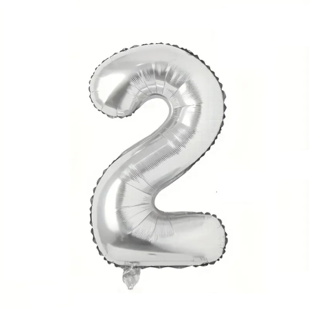 ✨TOATE PRODUSELE✨ - Balon din Folie , Cifra 2, 81 cm, Pentru Aer sau Heliu, Bulk, Argintiu