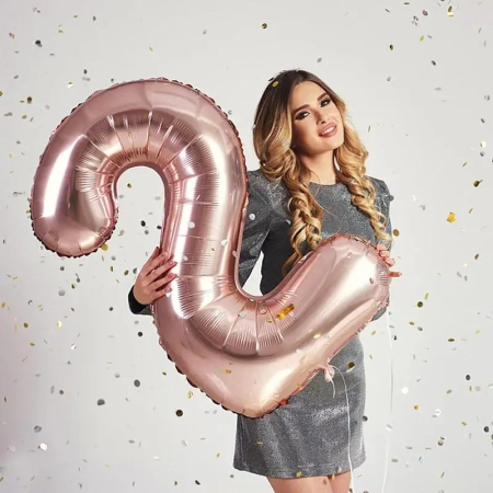 Balon din Folie , Cifra 2, 81 cm, Pentru Aer sau Heliu, Bulk, Roz Auriu [1]