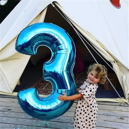 Balon din Folie , Cifra 3, 81 cm, Pentru Aer sau Heliu, Albastru [1]