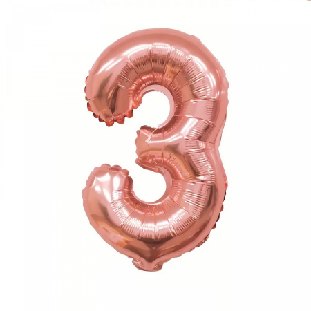 ✨TOATE PRODUSELE✨ - Balon din Folie , Cifra 3, 81 cm, Pentru Aer sau Heliu, Bulk, Roz Auriu