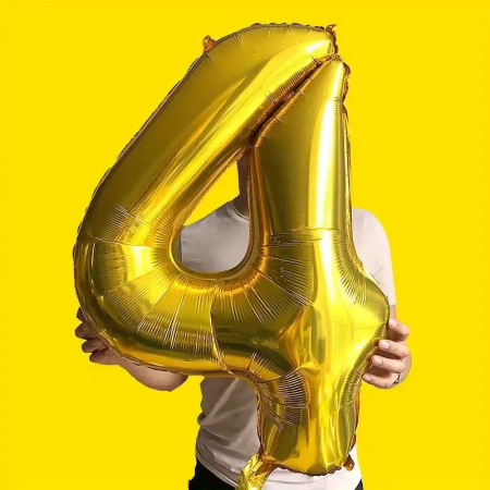 Balon din Folie , Cifra 4, 81 cm, Pentru Aer sau Heliu, Bulk, Auriu [2]