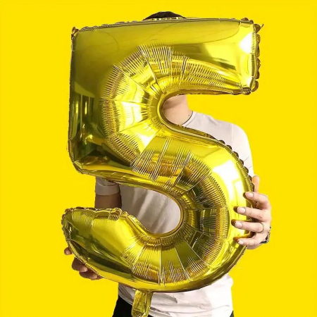 Balon din Folie , Cifra 5, 81 cm, Pentru Aer sau Heliu, Bulk, Auriu [2]