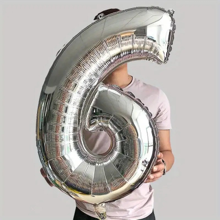 Balon din Folie , Cifra 6, 81 cm, Pentru Aer sau Heliu, Bulk, Argintiu [2]