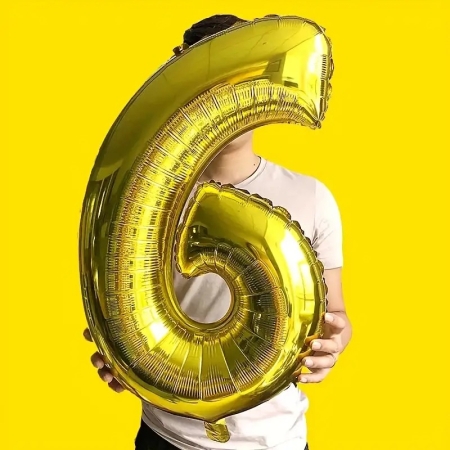 Balon din Folie , Cifra 6, 81 cm, Pentru Aer sau Heliu, Bulk, Auriu [2]