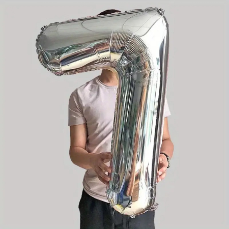 Balon din Folie , Cifra 7, 81 cm, Pentru Aer sau Heliu, Bulk, Argintiu [2]