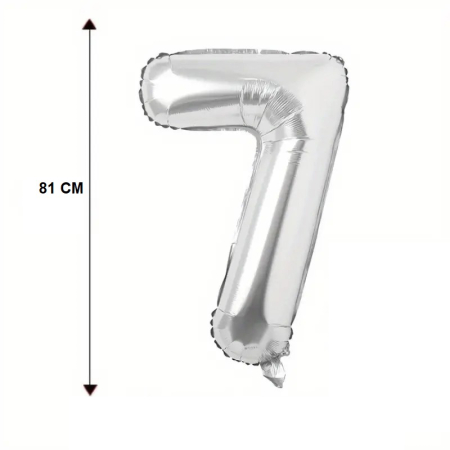 Balon din Folie , Cifra 7, 81 cm, Pentru Aer sau Heliu, Bulk, Argintiu [3]