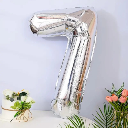 Balon din Folie , Cifra 7, 81 cm, Pentru Aer sau Heliu, Bulk, Argintiu [1]