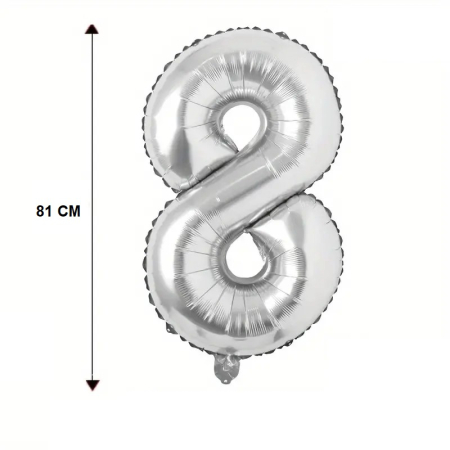 Balon din Folie , Cifra 8, 81 cm, Pentru Aer sau Heliu, Bulk, Argintiu [3]