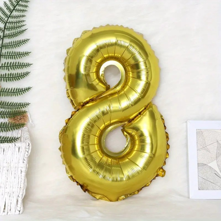 Balon din Folie , Cifra 8, 81 cm, Pentru Aer sau Heliu, Bulk, Auriu [1]