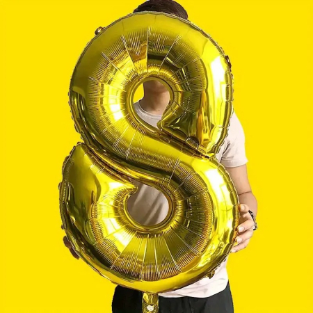Balon din Folie , Cifra 8, 81 cm, Pentru Aer sau Heliu, Bulk, Auriu [2]
