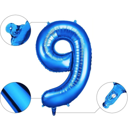 Balon din Folie , Cifra 9, 81 cm, Pentru Aer sau Heliu, Bulk, Albastru [2]