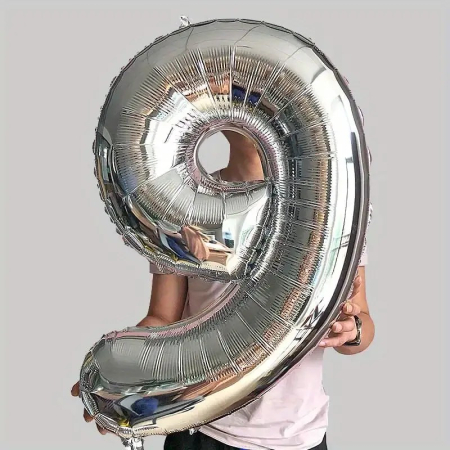 Balon din Folie , Cifra 9, 81 cm, Pentru Aer sau Heliu, Bulk, Argintiu [2]