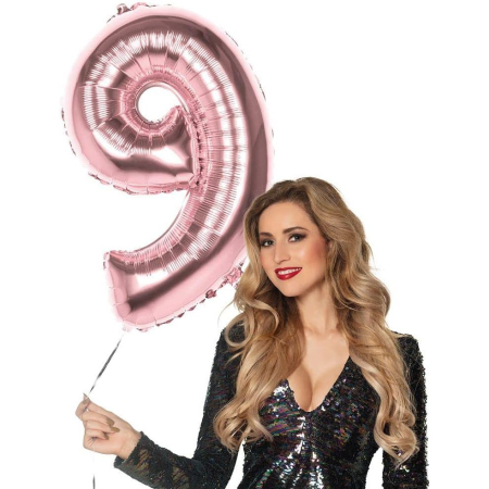 Balon din Folie , Cifra 9, 81 cm, Pentru Aer sau Heliu, Bulk, Roz Auriu [2]