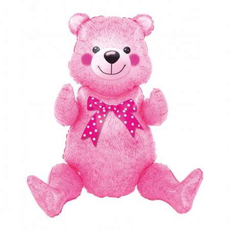 Balon din Folie Metalizata, , Figurina Animalute, Model Ursulet Asezat, Tematica Aniversare, 44x82.5 cm, Ambalaj Individual, Pai Inclus, Umflare cu Aer sau Heliu, Roz [1]