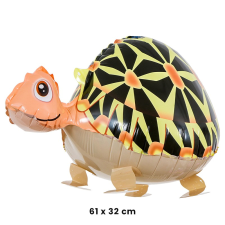 Balon din Folie Metalizata, , Figurina Animata, Model Broasca Testoasa, 61x32 cm, Ambalaj Individual, Pai Inclus, Umflare cu Aer sau Heliu, Multicolor [1]