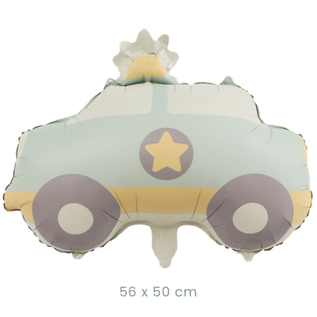 Balon din Folie Metalizata, , Figurina Animata, Model Masina de Politie, 56 x 50 cm, Ambalaj Individual, Pai Inclus, Umflare cu Aer sau Heliu, Albastru [1]