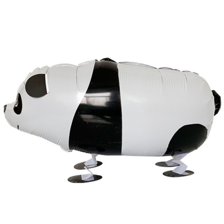 Figurine si Baloane 3D - Balon din Folie Metalizata, , Figurina Animata, Model Panda, 74x42 cm, Ambalaj Individual, Pai Inclus, Umflare cu Aer sau Heliu, Alb-negru