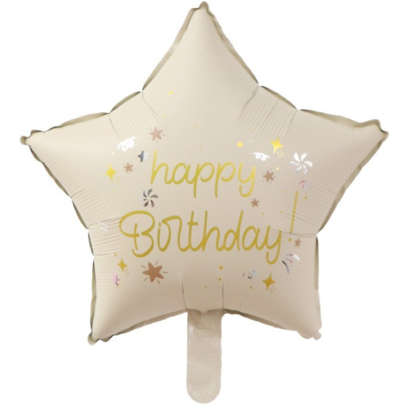 Figurine si Baloane 3D - Balon din Folie Metalizata, , Figurina Animata, Model Stea, 45 cm, Ambalaj Individual, Pai Inclus, Umflare cu Aer sau Heliu, Bej