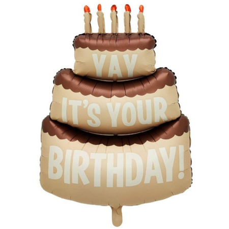 Figurine si Baloane 3D - Balon din Folie Metalizata, , Figurina Animata, Model Tort Aniversar, 102.5 x 63 cm, Ambalaj Individual, Pai Inclus, Umflare cu Aer sau Heliu, Maro