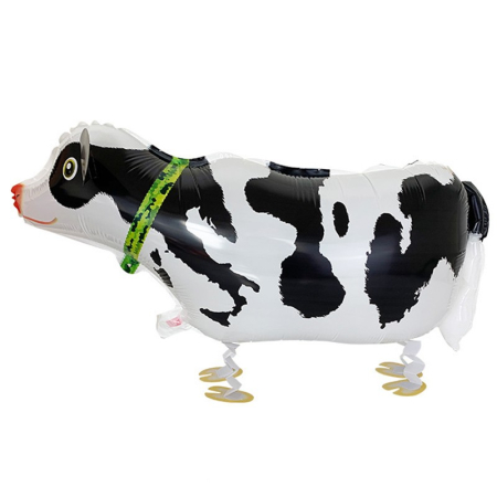 Figurine si Baloane 3D - Balon din Folie Metalizata, , Figurina Animata, Model Vacuta, 74x35 cm, Ambalaj Individual, Pai Inclus, Umflare cu Aer sau Heliu, Alb-Negru