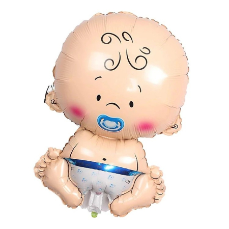 Balon din Folie Metalizata, , Figurina Baietel, Tema Botez, 73x48 cm, Ambalaj Individual, Pai Inclus, Umflare cu Aer sau Heliu, Albastru [3]