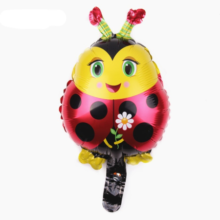 Balon din Folie Metalizata, , Figurina Buburuza, Tema Animalute, 30 cm, Ambalaj Individual, Pai Inclus, Umflare cu Aer sau Heliu, Albastru [1]