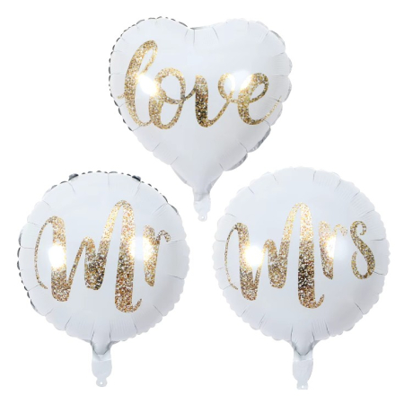 Balon din Folie Metalizata, , Figurina Cerc, Model MR, Tematica Nunta, 45 cm, Ambalaj Individual, Pai Inclus, Umflare cu Aer sau Heliu, Alb [4]