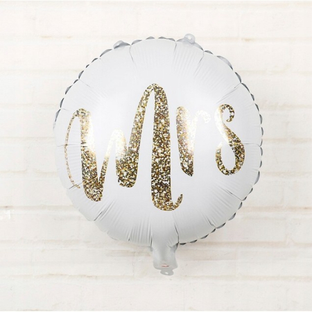 Balon din Folie Metalizata, , Figurina Cerc, Model MRS, Tematica Nunta, 45 cm, Ambalaj Individual, Pai Inclus, Umflare cu Aer sau Heliu, Alb [5]