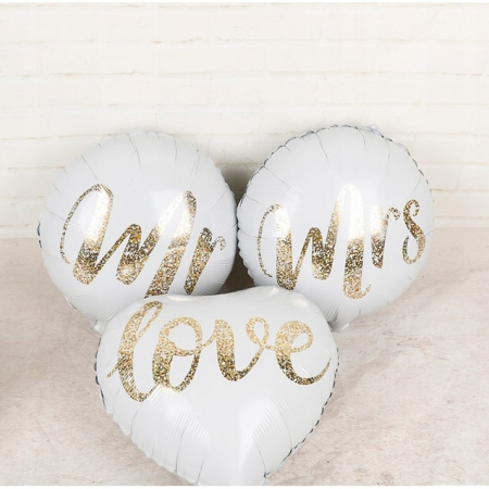 Balon din Folie Metalizata, , Figurina Cerc, Model MRS, Tematica Nunta, 45 cm, Ambalaj Individual, Pai Inclus, Umflare cu Aer sau Heliu, Alb [4]