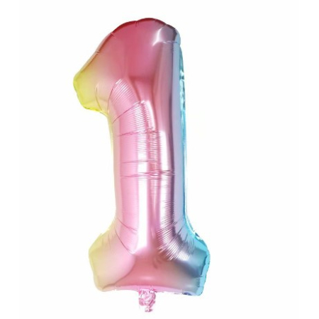 ✨TOATE PRODUSELE✨ - Balon din Folie Metalizata , Figurina Cifra Gradient, Tema Aniversare 40 cm, Ambalaj Individual, Pai inclus, Umflare cu Aer sau Heliu, Multicolor, Cifra 1