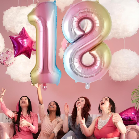 Balon din Folie Metalizata , Figurina Cifra Gradient, Tema Aniversare 40 cm, Ambalaj Individual, Pai inclus, Umflare cu Aer sau Heliu, Multicolor, Cifra 1 [2]
