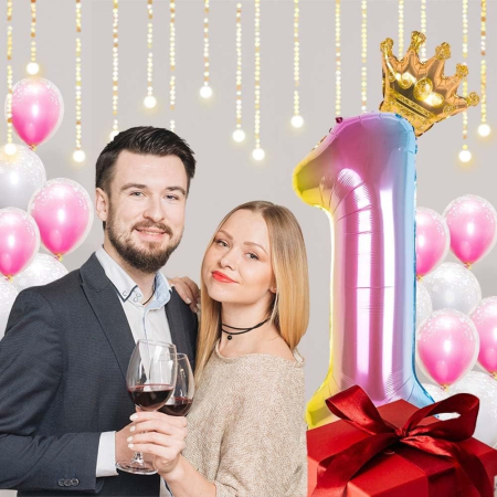 Balon din Folie Metalizata, , Figurina Cifra Gradient, Tema Aniversare 80 cm, Ambalaj Individual, Pai inclus, Umflare cu Aer sau Heliu, Coronita, Cifra 1 [3]