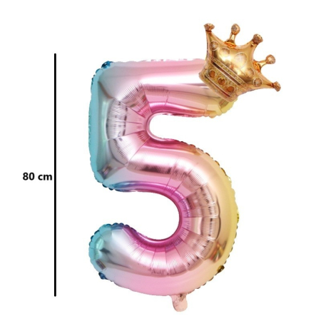 Balon din Folie Metalizata, , Figurina Cifra Gradient, Tema Aniversare 80 cm, Ambalaj Individual, Pai inclus, Umflare cu Aer sau Heliu, Coronita, Cifra 5 [6]