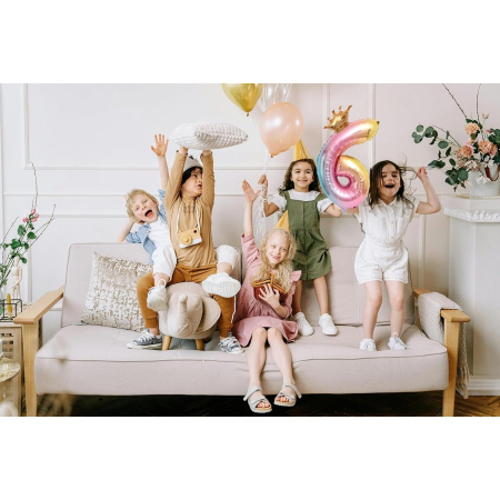 Balon din Folie Metalizata, , Figurina Cifra Gradient, Tema Aniversare 80 cm, Ambalaj Individual, Pai inclus, Umflare cu Aer sau Heliu, Coronita, Cifra 6 [1]