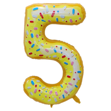 ✨TOATE PRODUSELE✨ - Balon din Folie Metalizata , Figurina Cifra, Imprimeu Gogosi, Tema Aniversare 100 cm, Ambalaj Individual, Pai inclus, Umflare cu Aer sau Heliu, Multicolor, Cifra 5