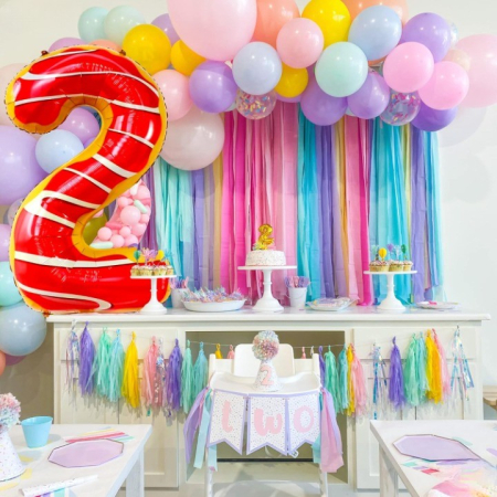 Balon din Folie Metalizata , Figurina Cifra, Imprimeu Gogosi, Tema Aniversare 100 cm, Ambalaj Individual, Pai inclus, Umflare cu Aer sau Heliu, Multicolor, Cifra 2 [1]