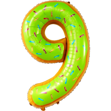 ✨TOATE PRODUSELE✨ - Balon din Folie Metalizata , Figurina Cifra, Imprimeu Gogosi, Tema Aniversare 100 cm, Ambalaj Individual, Pai inclus, Umflare cu Aer sau Heliu, Multicolor, Cifra 9