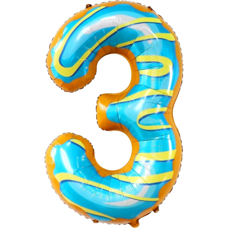 ✨TOATE PRODUSELE✨ - Balon din Folie Metalizata , Figurina Cifra, Imprimeu Gogosi, Tema Aniversare 100 cm, Ambalaj Individual, Pai inclus, Umflare cu Aer sau Heliu, Multicolor, Cifra 3