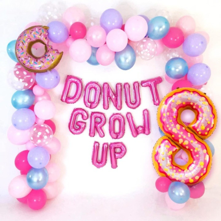 Balon din Folie Metalizata , Figurina Cifra, Imprimeu Gogosi, Tema Aniversare 100 cm, Ambalaj Individual, Pai inclus, Umflare cu Aer sau Heliu, Multicolor, Cifra 8 [2]