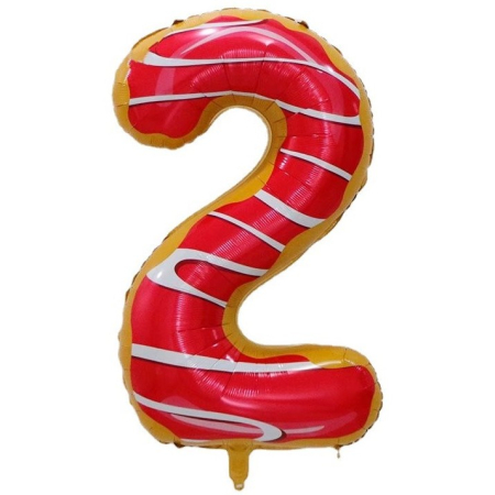 ✨TOATE PRODUSELE✨ - Balon din Folie Metalizata , Figurina Cifra, Imprimeu Gogosi, Tema Aniversare 100 cm, Ambalaj Individual, Pai inclus, Umflare cu Aer sau Heliu, Multicolor, Cifra 2