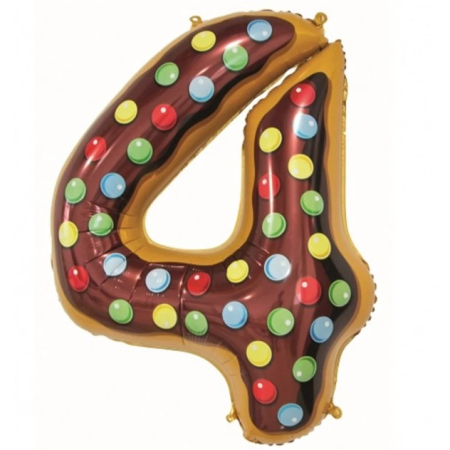 ✨TOATE PRODUSELE✨ - Balon din Folie Metalizata , Figurina Cifra, Imprimeu Gogosi, Tema Aniversare 100 cm, Ambalaj Individual, Pai inclus, Umflare cu Aer sau Heliu, Multicolor, Cifra 4